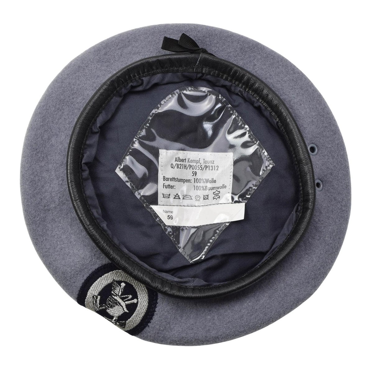 Casquette de béret des pompiers allemands d'origine, insigne en tissu brodé gris