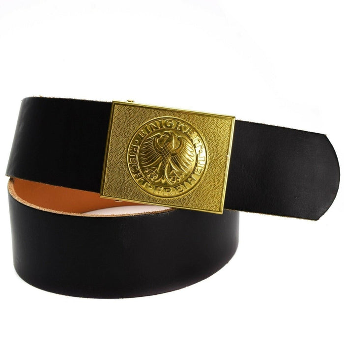 Original German Military leather belt adjustable steel buckle army insignia New - GoMilitar