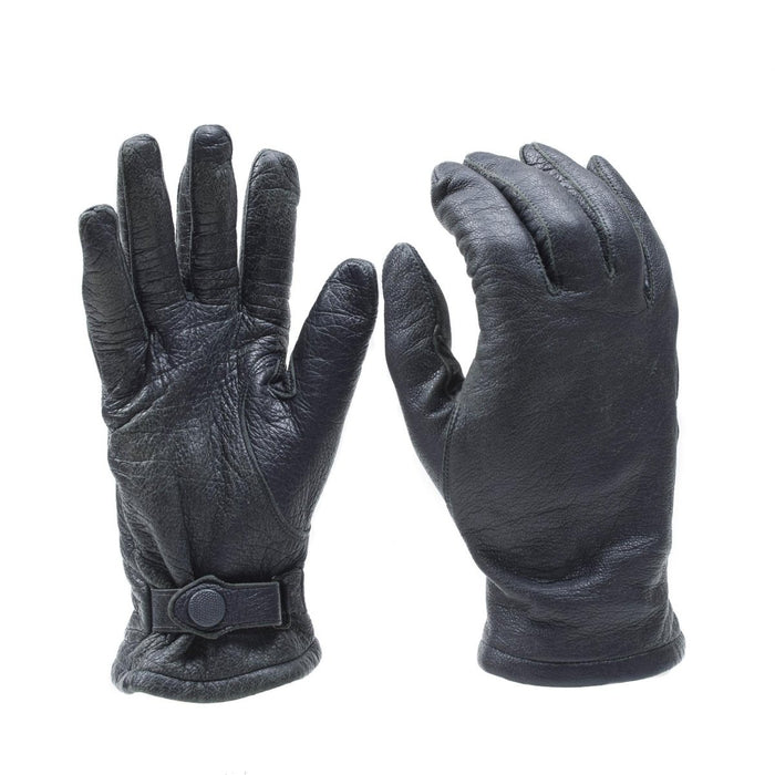 Gants en cuir militaire allemand noir avec dragonne réglable, durables et conçus pour une utilisation et un style extérieurs.