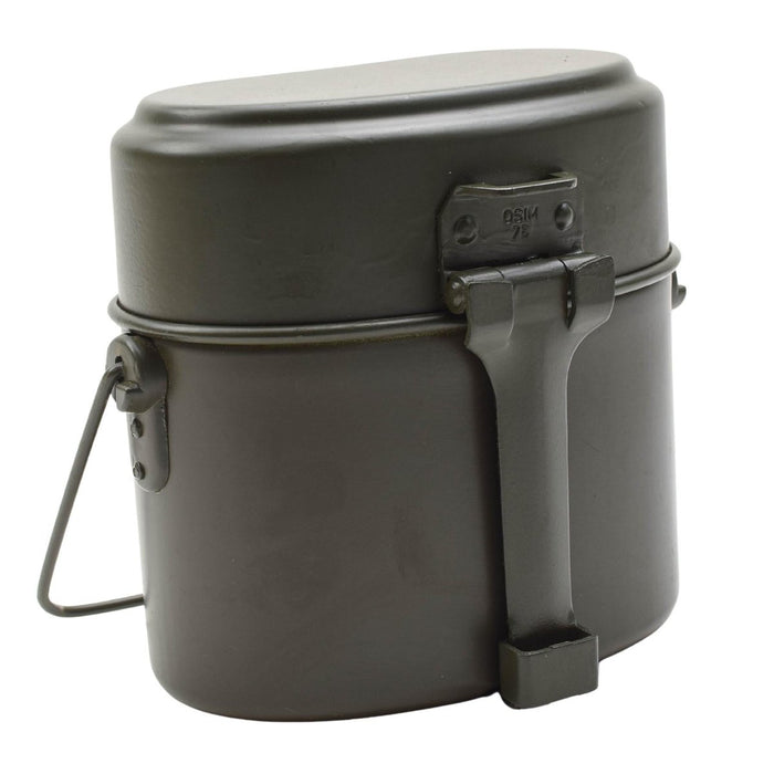 Kit de mess militaire allemand original en aluminium en 3 parties avec couvercle et récipient olive - GoMilitar