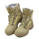 Pair of original German military tactical waterproof khaki boots with rubber round sole and lace closure