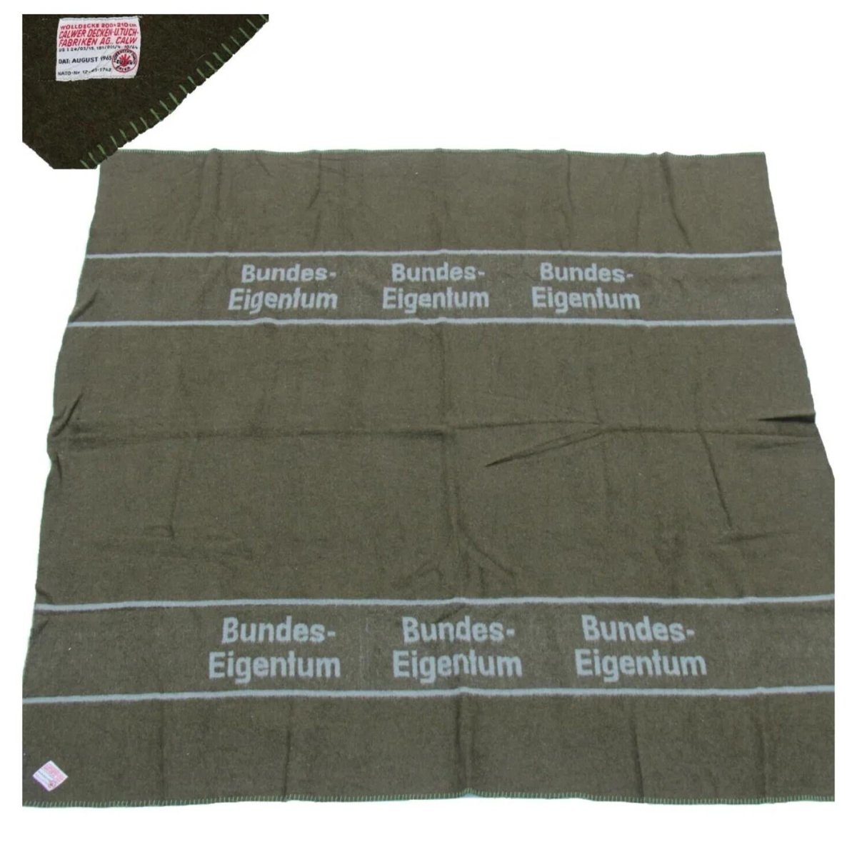 Couverture en laine militaire allemande originale 210x200cm style Bundeswehr marron