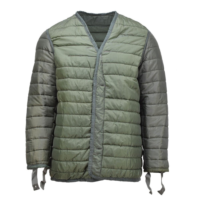 Veste de doublure matelassée M65 originale de l'armée grecque en vert, isolée pour plus de chaleur et conçue pour s'adapter à l'intérieur d'une veste de campagne M65.