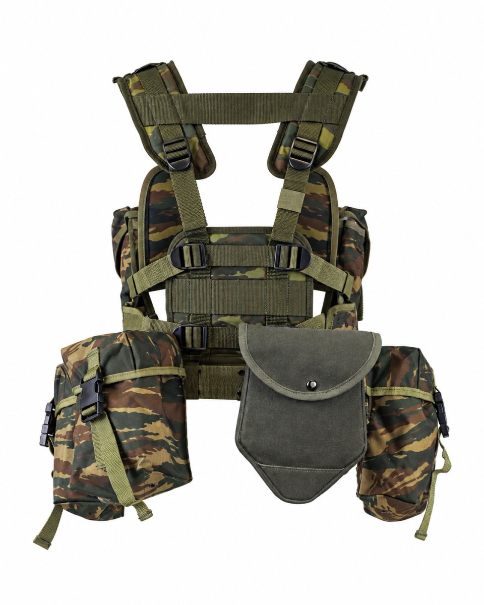 Gilet tactique original de l'armée grecque, 8 pièces, camouflage lézard