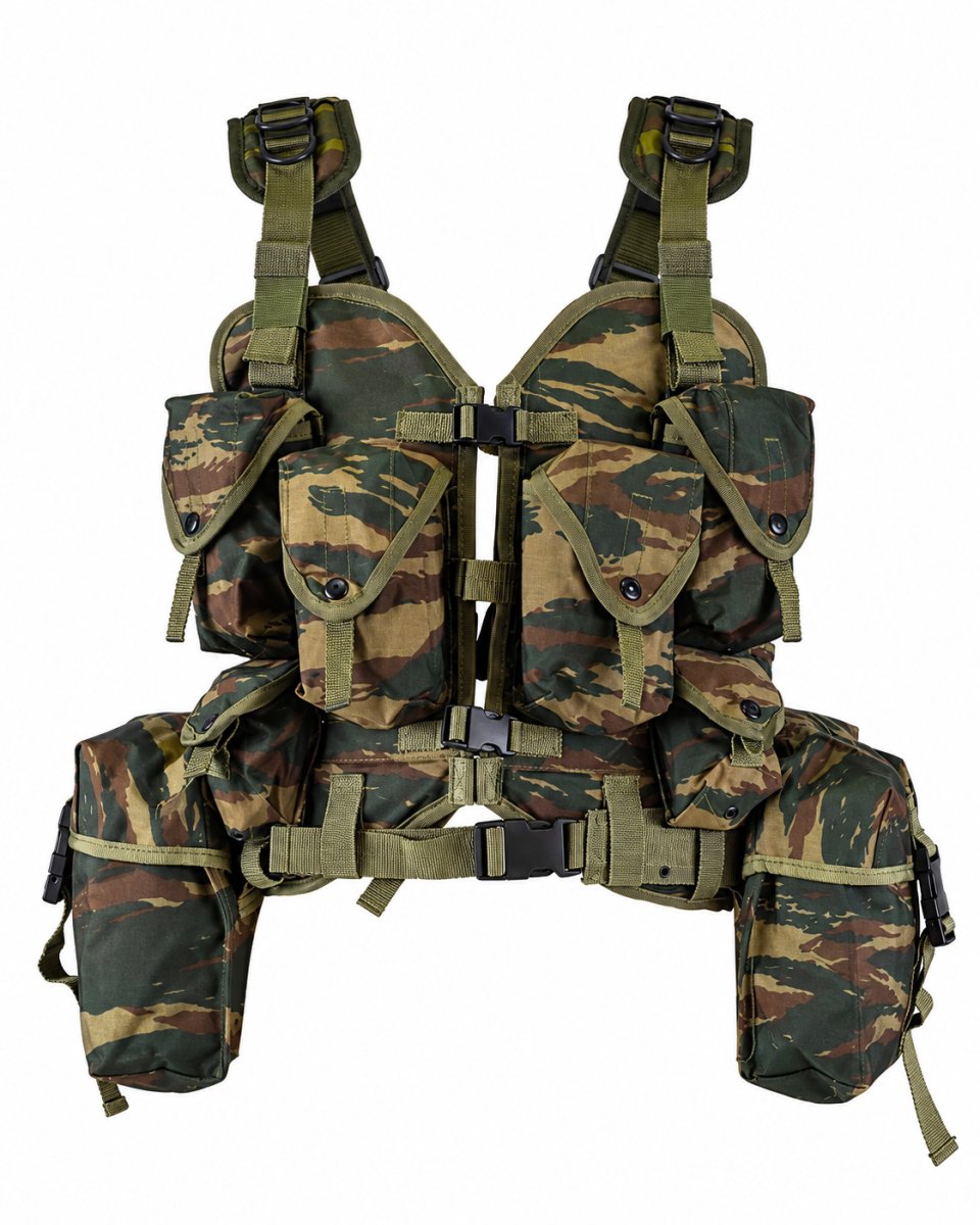 Gilet tactique original de l'armée grecque, 8 pièces, camouflage lézard
