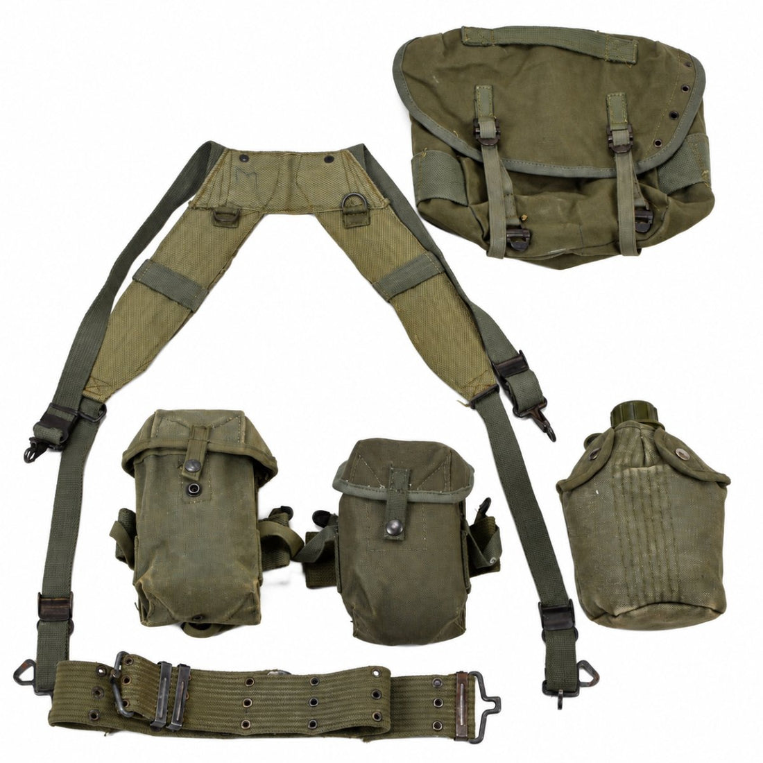 Kit de sangles de charge originales de style militaire grec M56, 7 pièces, olive