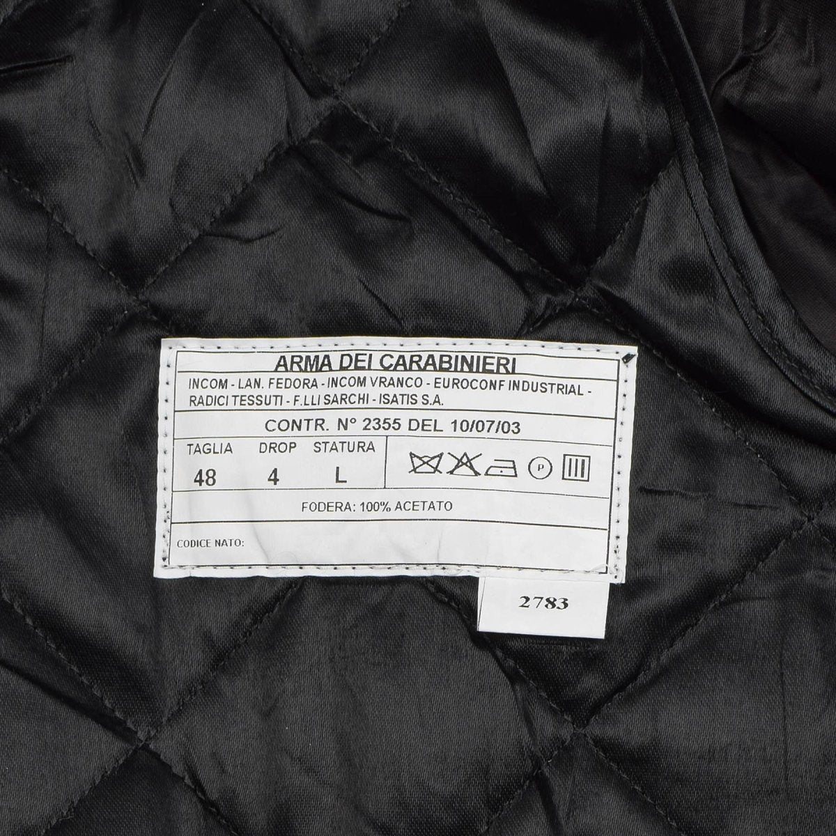 Manteau en laine des carabiniers de l'armée italienne d'origine, uniforme à double boutonnage noir