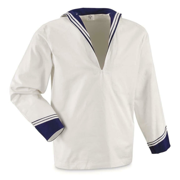 Chemise middy bleu marine italienne blanche à manches longues et col marin traditionnel en bleu marine