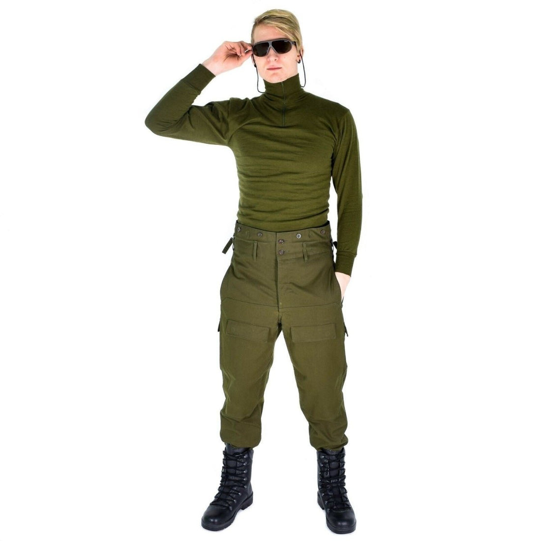 Chemise en tricot originale de l'armée italienne avec fermeture éclair, sous-vêtement thermique F1 vert OD NEUF