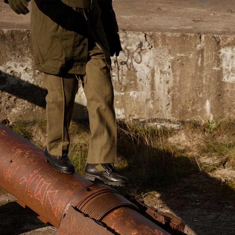 Pantalon olive d'uniforme en laine de l'armée italienne d'origine, pantalon formel vintage