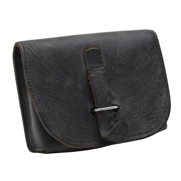 Original Italian Military Magazine Pouch Leather Metal Buckles small Black - GoMilitar