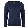 Pull italien original Pull Commando à col en V Pull bleu foncé Laine