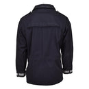 Back view of original black military Dutch waterproof rain jacket with reflective cuffs and unlined design
