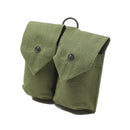 Original Norwegian army vintage double ammo pouch made of durable green canvas with two compartments and snap closures.