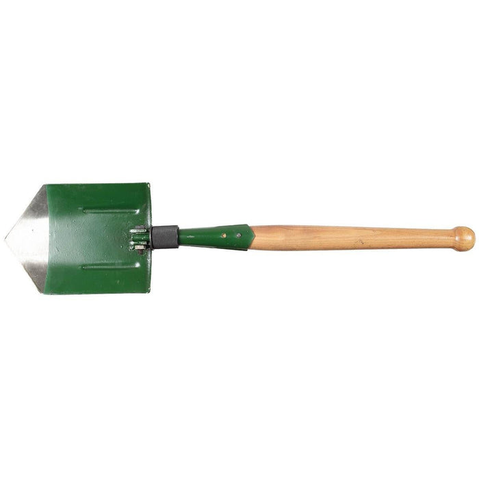 Pelle pliable originale de l'armée roumaine avec lame verte et manche en bois, surplus militaire, conception durable et compacte