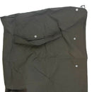 Olive green Swedish army shelter half poncho with snap buttons, durable water-resistant military surplus fabric