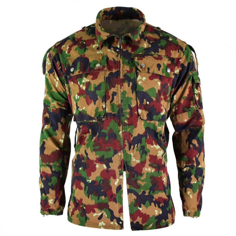 Original Swiss Army Alpenflage M83 combat field shirt with zipped front and multiple pockets in camouflage pattern