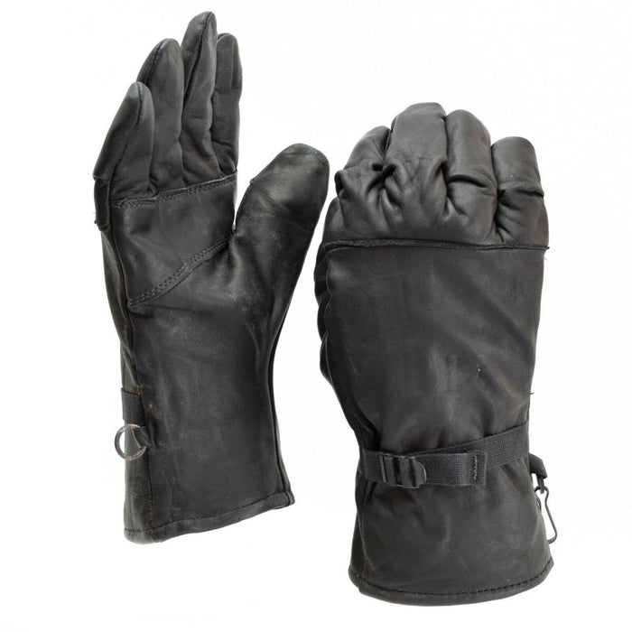 Gants de combat originaux de l'armée américaine en cuir noir véritable avec doublure isolée et dragonnes sécurisées.