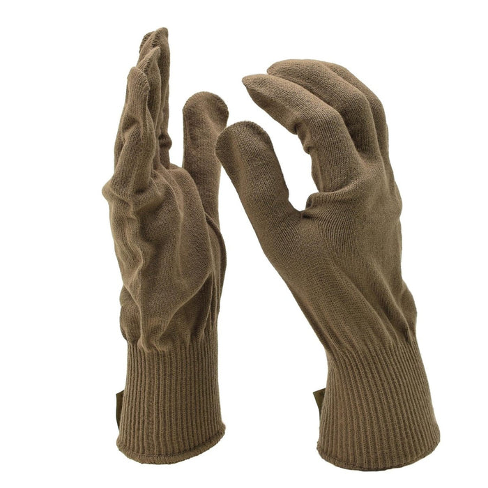 Doublures de gants en acrylique tricoté marron original de l'armée américaine conçues pour la chaleur, la flexibilité et la protection contre le froid.