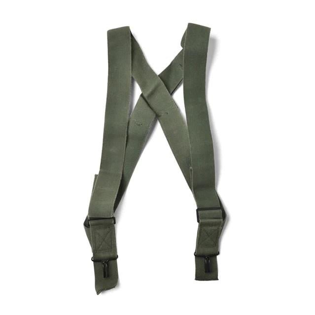 Véritables bretelles militaires américaines M1950 vert olive avec harnais d'épaule réglable et clips métalliques pour le maintien du pantalon