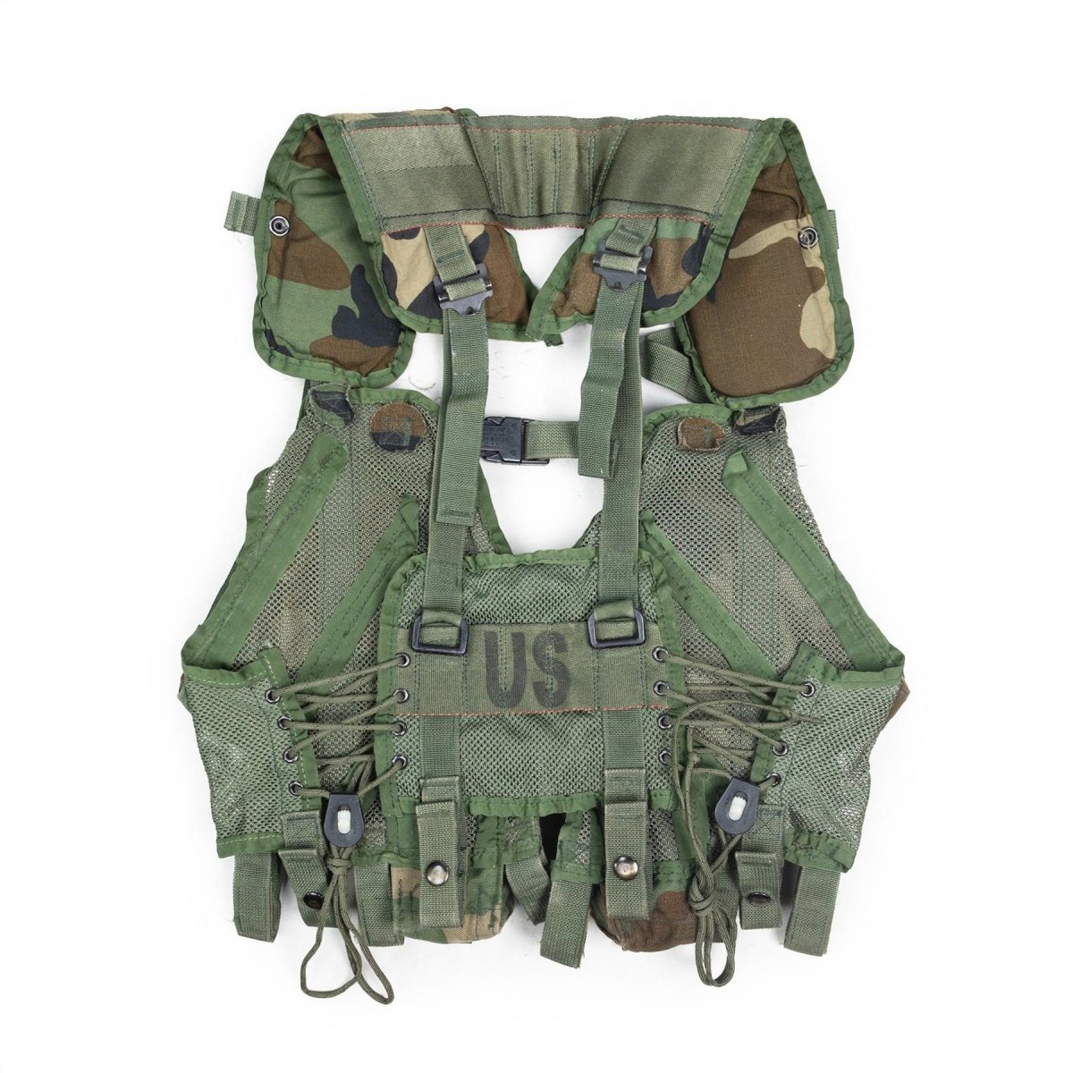 Gilet tactique militaire américain original, pochettes de combat pour chargeurs et grenades Woodland