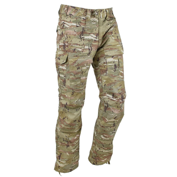 Pentagon Lycos Combat pants in pentacamo ripstop fabric with cargo pockets, reinforced knees, and adjustable cuffs for tactical use.