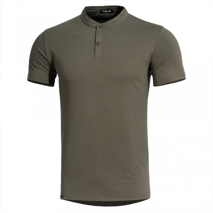 T-shirt Pentagon Romeo 2.0 Henley coupe classique vert olive avec col mao et manches courtes, tissu en coton inodore