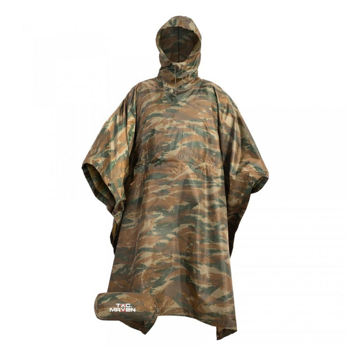 PENTAGON Poncho imperméable Ripstop à capuche réglable, pack de compression, camouflage lézard - GoMilitar