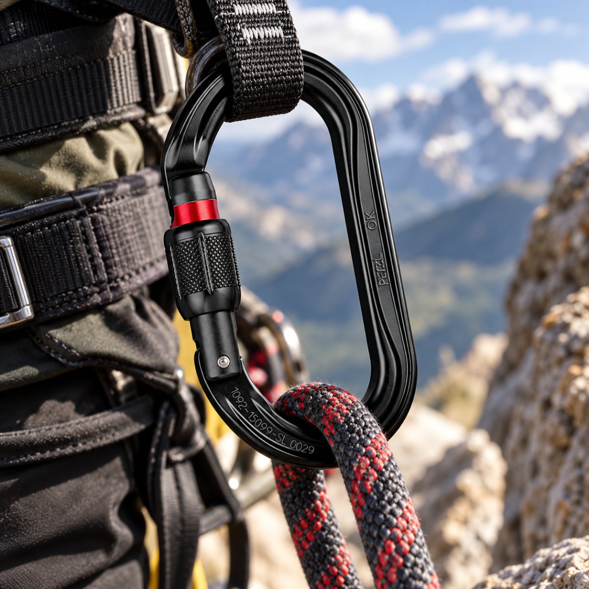 PETZL OK SCREW-LOCK Mousqueton symétrique en aluminium Noir 24 kN