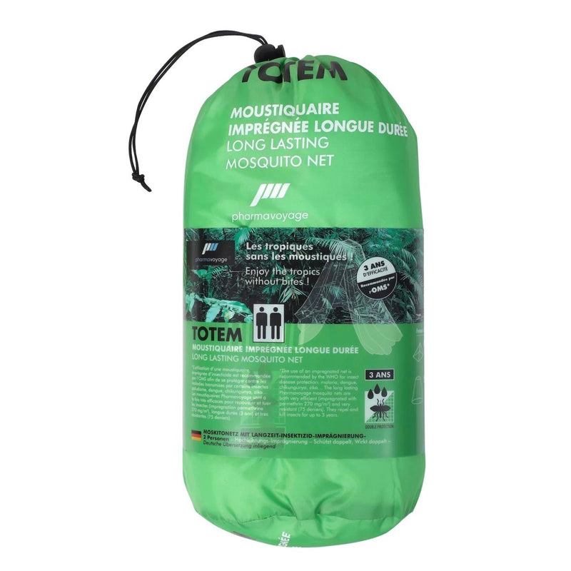 Green mosquito net packaging with branding on a white background