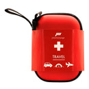 Red travel first aid kit with 'pharmavoyage' branding on a white background