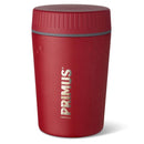 Red Primus Trailbreak vacuum insulated jug with screw-on lid for camping and hiking hot meals and drinks.