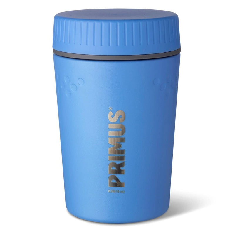 Blue Primus Trailbreak vacuum insulated jug with screw-on lid for hot meals during camping and outdoor adventures