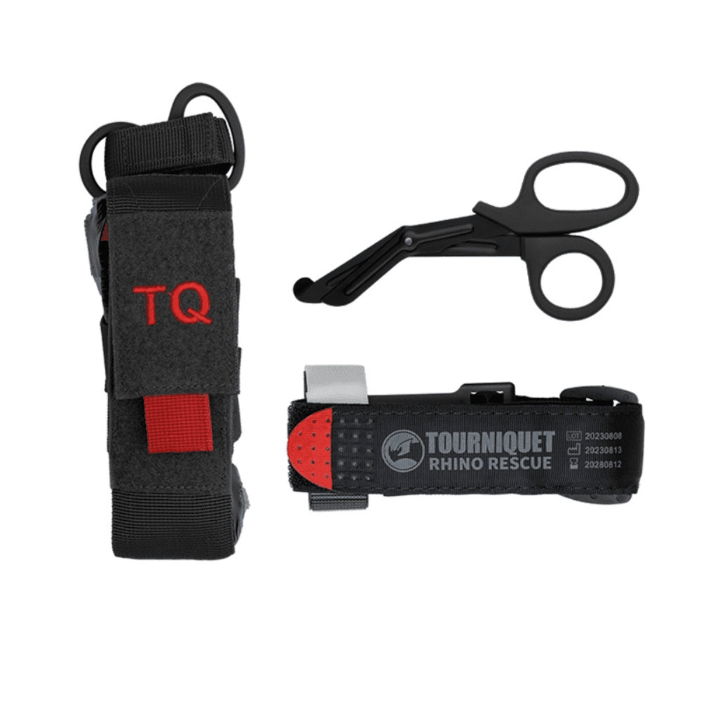 Rhino Rescue Garrot Set Pochette Ciseaux Trousse de Premiers Secours d'urgence Noir