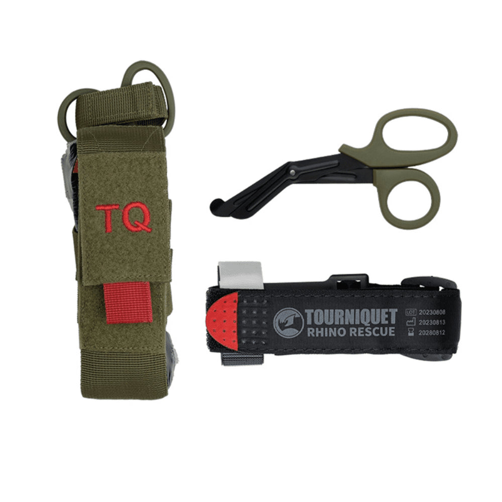 Rhino Rescue Garrot Set Pochette Ciseaux Trousse de Premiers Secours d'urgence Olive
