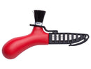 Swedish Mora mushroom picking knife with red ergonomic handle, stainless steel blade, and real horsehair cleaning brush