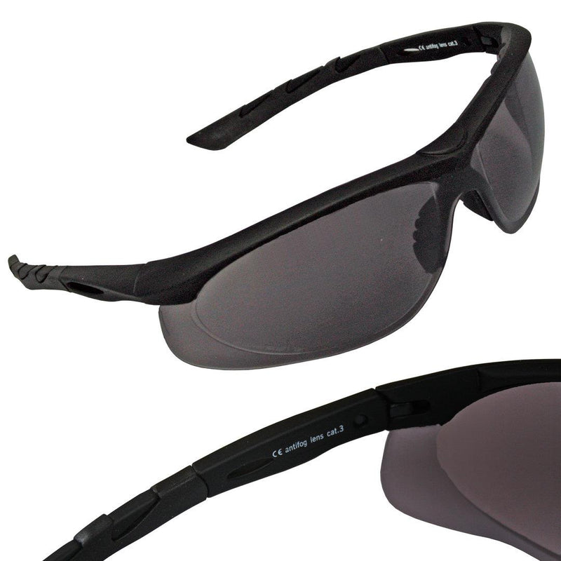 Black wide lens SWISS EYE tactical shooting glasses with UV400 protection and antifog ballistic lenses