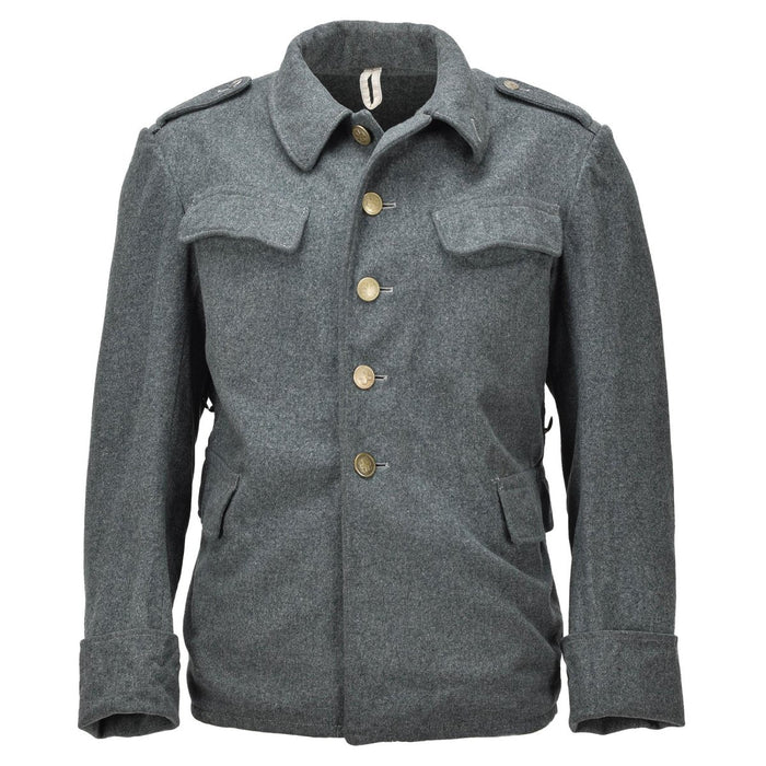 Veste de campagne militaire suisse Vintage épaulettes boutonnées laine gris - GoMilitar