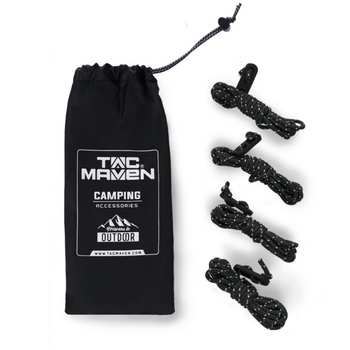 TAC MAVEN Tent Tarp Guyline Set 7 Core Polyester Tensioners Black - GoMilitar