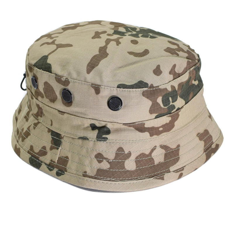 TACGEAR German Army style bucket hat in desert flecktarn camo ripstop with ventilation eyelets and wide brim.