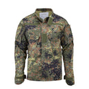German Army style flecktarn camo tactical field jacket with multiple pockets and reinforced elbows for durability.