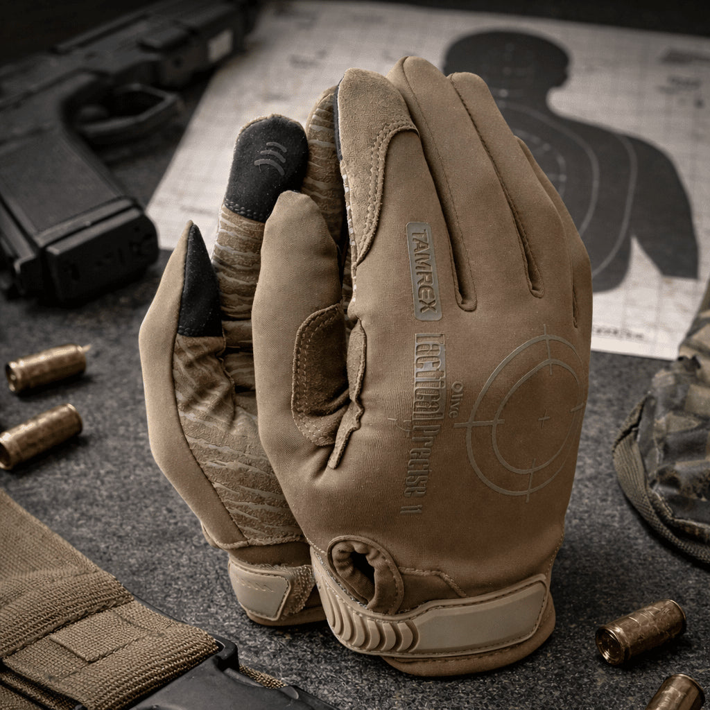 TAMREX Gants tactiques précis en cuir PU et élasthanne flexible pour écran tactile Olive