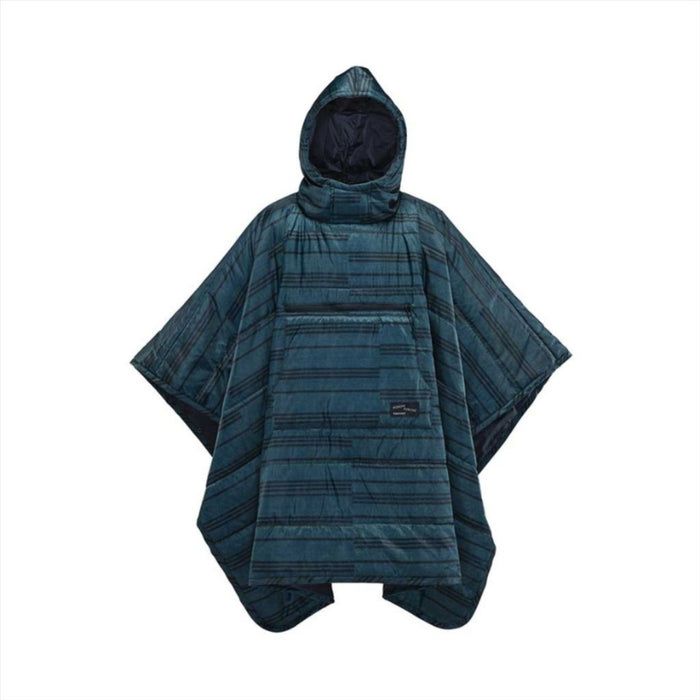Couverture poncho d'extérieur Therm-a-Rest Honcho en tissu ripstop bleu, résistante à l'eau avec capuche et poche avant