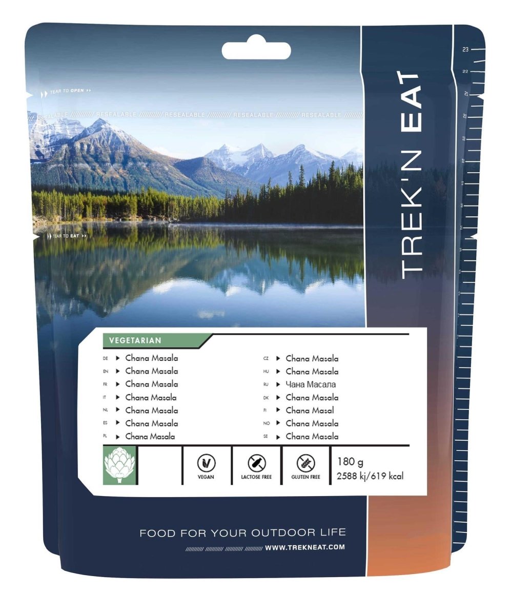 Trek'N'Eat Vegan Meal Chana Masala Nourriture d'extérieur lyophilisée pour randonnée 180 g