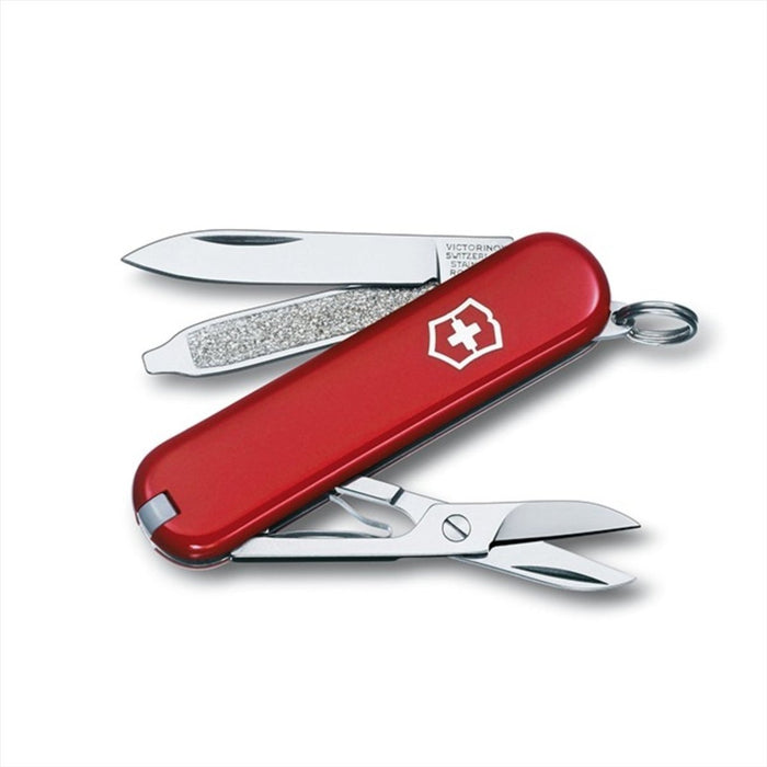 Couteau suisse Victorinox Classic SD avec 7 fonctions, manche Cellidor rouge et design compact de 58 mm