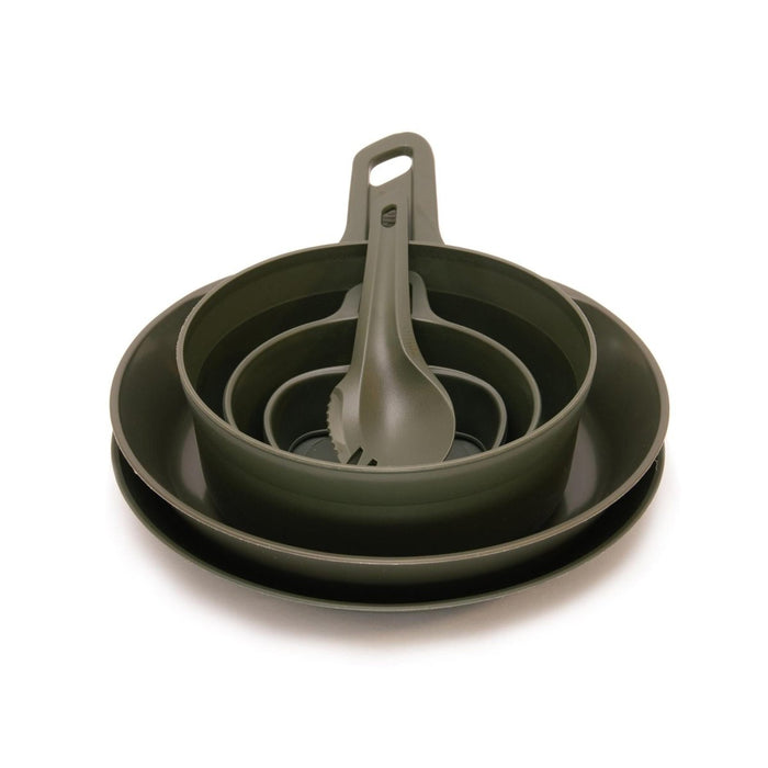 KIT Wildo EXPLORER vert olive avec assiettes empilables, bols et cuillère-fourchette, ensemble de vaisselle de camping léger sans BPA