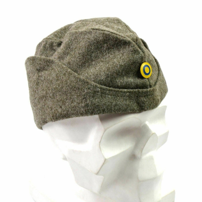 Casquette latérale en laine d'hiver de l'armée suédoise de la seconde guerre mondiale, avec emblème de cocarde bleu et jaune, chapeau de garnison militaire sur le terrain